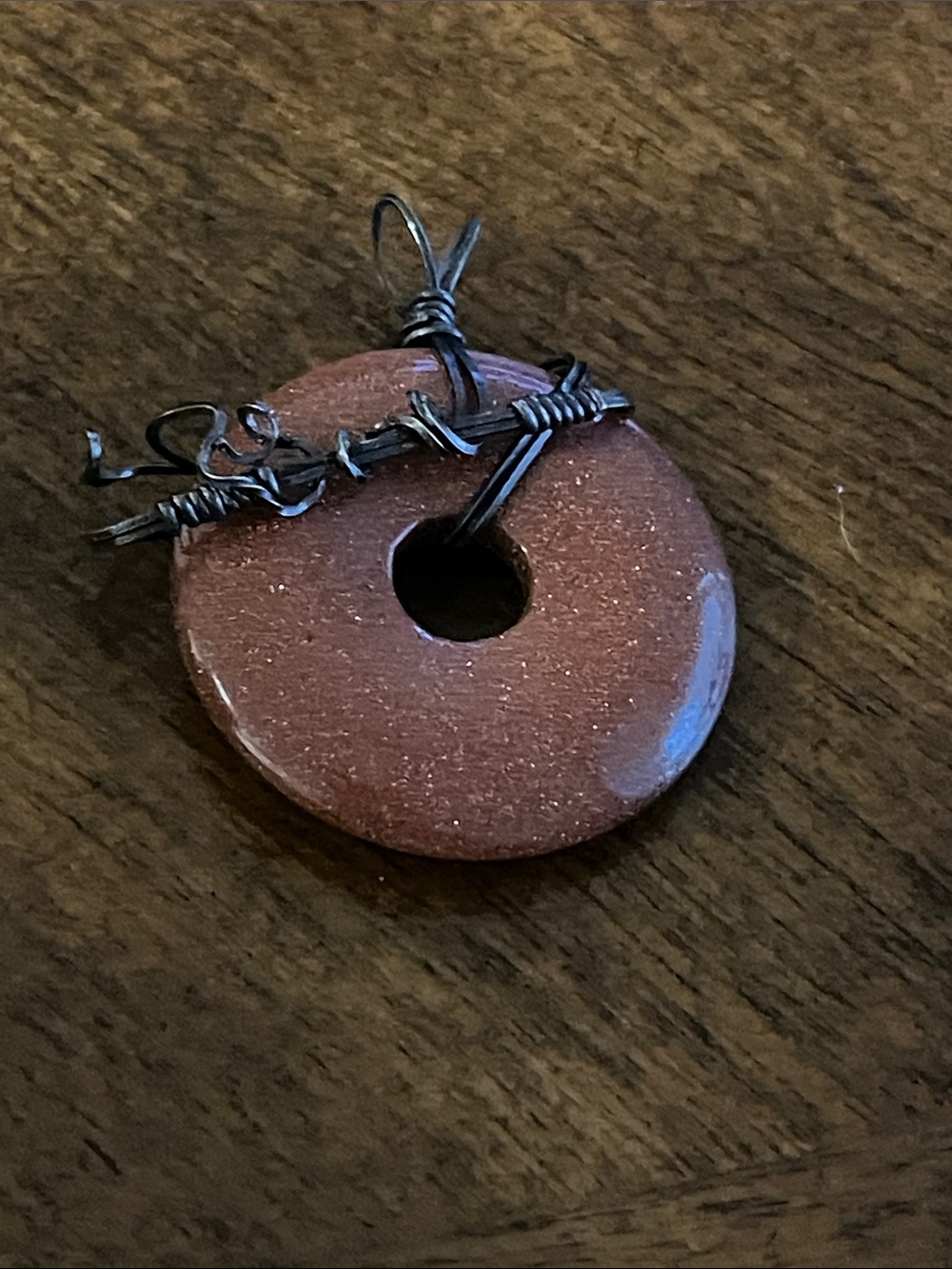 Handcrafted Brown Stone Donut Pendant with wire 2”